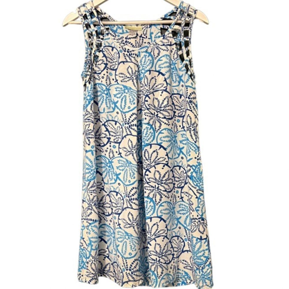 Pineapple Cove Abstract Sand Dollar Blue & Teal Mini Beach Dress/Cover Up